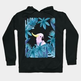 Cockatoo with tropical leaves in watercolor Hoodie